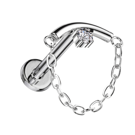 Micro Labret filettatura interna argento barra ricurva argento cristallo argento ciondolo catena