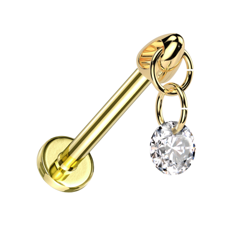 Micro Labret filettatura interna placcato oro Cono placcato oro Ciondolo cristallo rotondo argento