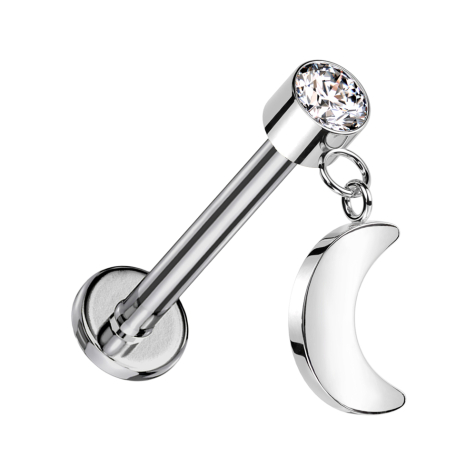 Micro Labret filetage intérieur argent cylindre argent cristal argent pendentif lune argent