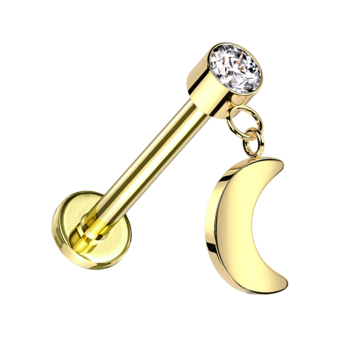 Micro labret filetage intérieur plaqué or cylindre plaqué or pendentif cristal argent lune plaqué or