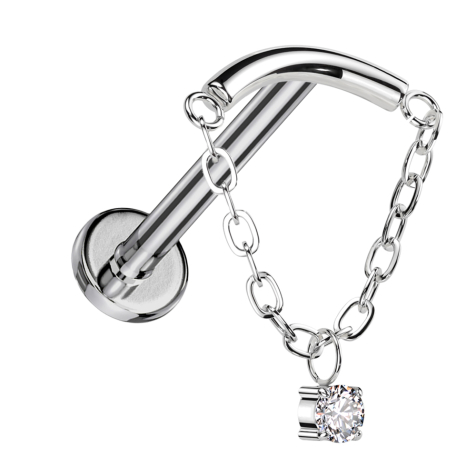 Micro Labret Internal Thread Silver Bar Silver Pendant Chain Crystal Silver