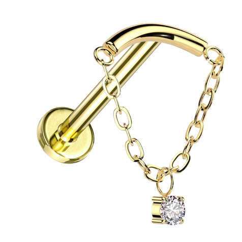 Micro Labret filettatura interna placcato in oro barra placcata in oro ciondolo catena cristallo argento
