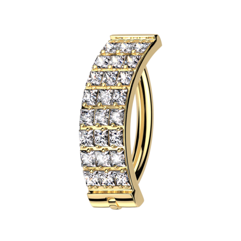 Banane klappbar vergoldet Schild drei Reihen quadratische Kristalle silber