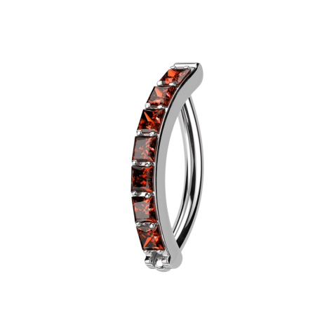Micro segment ring, foldable, silver, shield, one row of square crystals, red