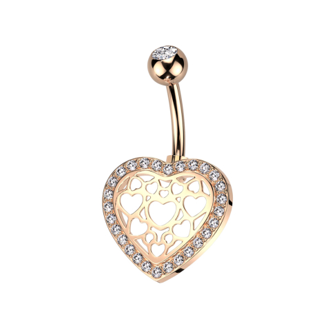 Banana rose gold with ball rose gold crystal silver and heart edged with crystals silver