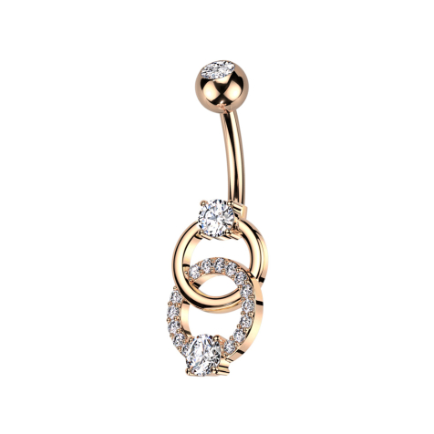 Banana rose gold with ball rose gold crystal silver and double ring with crystals silver