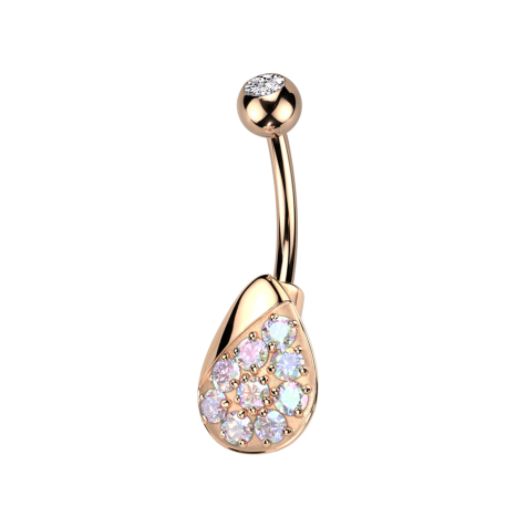 Banana oro rosa con sfera in cristallo oro rosa argento e goccia con cristalli multicolore