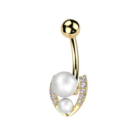 Gold-plated banana with gold-plated ball and two silver pearl beads Silver crystals