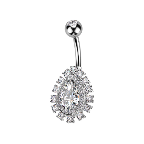 Banane silber mit Kugel silber Kristall silber und grossem Tropfen Kristall silber Kristalle silber