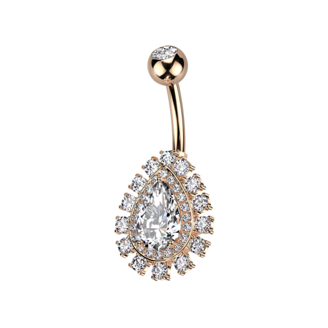 Banana oro rosa con sfera in cristallo oro rosa argento e grande goccia in cristallo argento cristalli argento