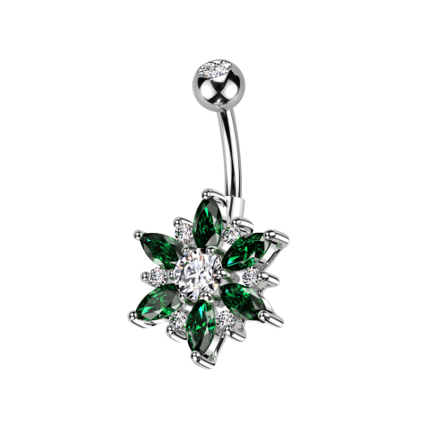 Banane argentée avec boule argentée cristal argenté et fleur cristaux argentés et verts