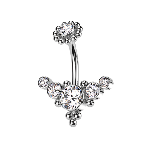 Banana inner thread silver with ball flower silver crystal silver and front center with balls and five crystals silver