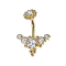Filetto interno placcato oro Banana con fiore a sfera in cristallo placcato oro argento e centro anteriore con sfere argento e cinque cristalli