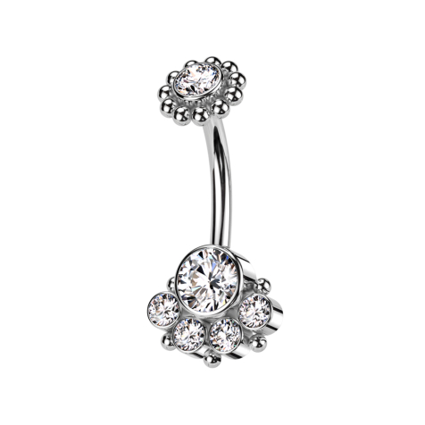 Banane femelle argentée avec fleur boule argentée cristal argenté et grand quatre petits cristaux argentés