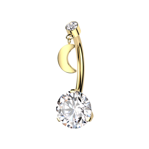 Threadless banane plaqué or cylindre plaqué or cristal argent pendentif lune et cristal argent serti