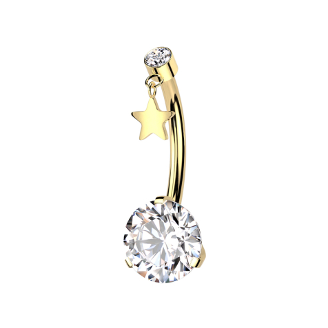 Threadless Banana placcata in oro Cilindro placcato in oro Cristallo argento Ciondolo Stella e cristallo incastonato in argento