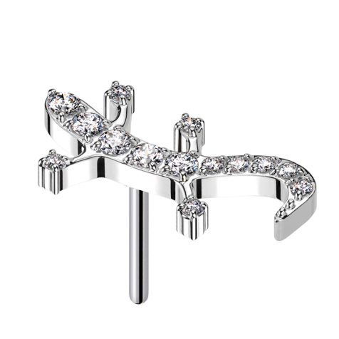 Threadless lizard silver crystals silver