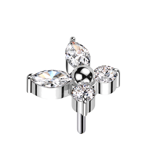 Papillon simple sans filetage, cristaux argentés, argent