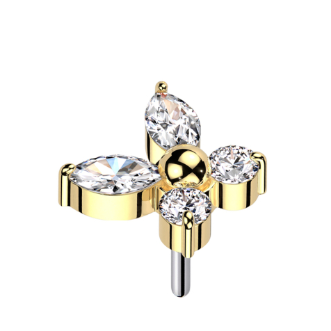 Threadless simple butterfly gold-plated crystals silver