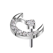 Threadless crescent moon silver crystals silver center...