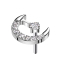 Threadless crescent moon silver crystals silver center crystal silver