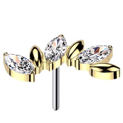 Threadless tre ovali placcati oro tre ovali cristalli argento