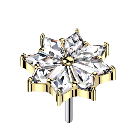 Threadless fleur plaqué or cristaux de diamant argent