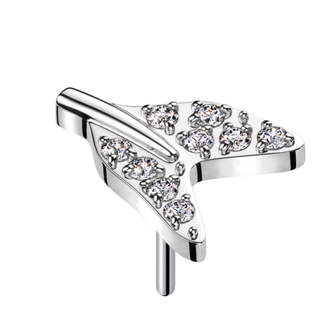 Threadless shark tail fin silver crystals silver