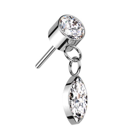 Threadless cylinder silver crystal silver pendant oval crystal silver