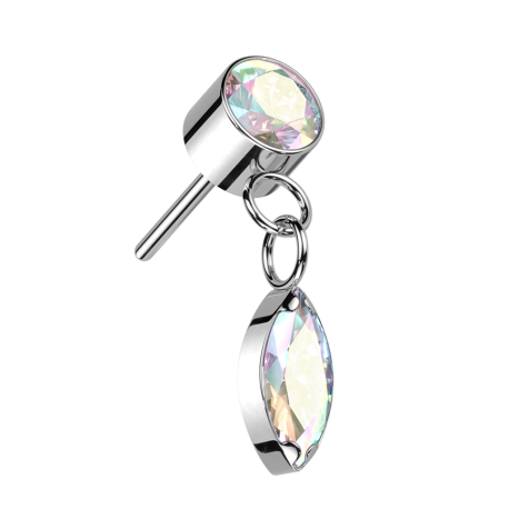 Pendentif cylindre sans filetage argent cristal multicolore Cristal ovale multicolore