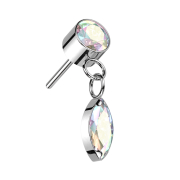 Threadless cylinder silver crystal multicolor Pendant...