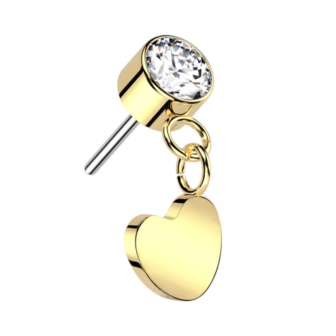 Threadless cylinder gold-plated crystal silver pendant heart gold-plated