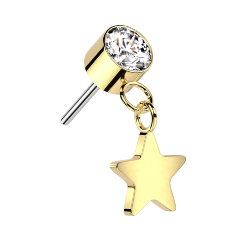 Cilindro senza filettatura placcato oro Cristallo argento Ciondolo Stella placcato oro