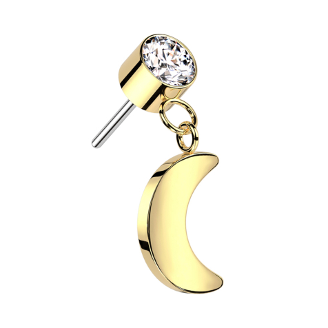 Threadless cylinder gold-plated crystal silver pendant moon gold-plated