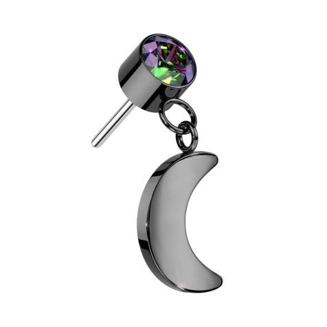 Threadless cylinder black crystal dark multicolor pendant moon black