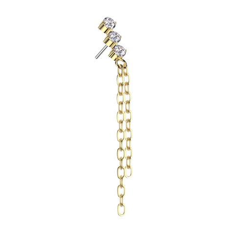 Threadless gold-plated three crystals silver pendant two chains