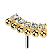Threadless bar bent gold-plated seven balls crystals silver