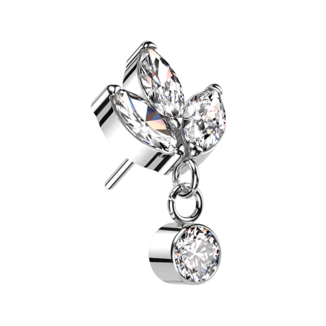 Pendentif argent sans filetage avec trois cristaux ovales argentés Cristal argenté