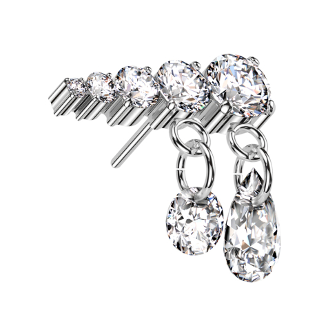 Threadless argento cinque cristalli argento ciondolo due catene cristalli argento sinistra