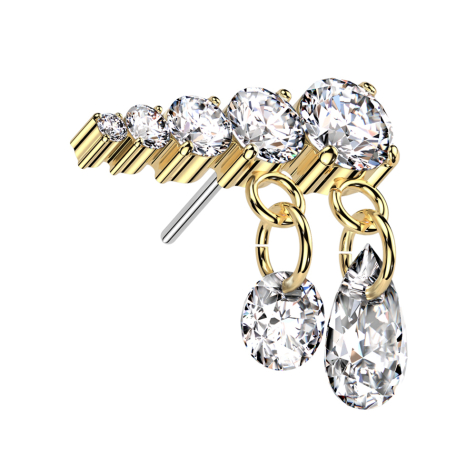 Threadless vergoldet fünf Kristalle silber Anhänger zwei Ketten Kristalle silber links