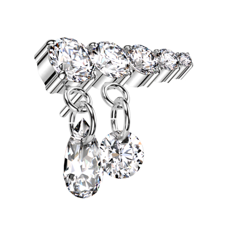 Threadless argento cinque cristalli argento ciondolo due catene cristalli argento destra