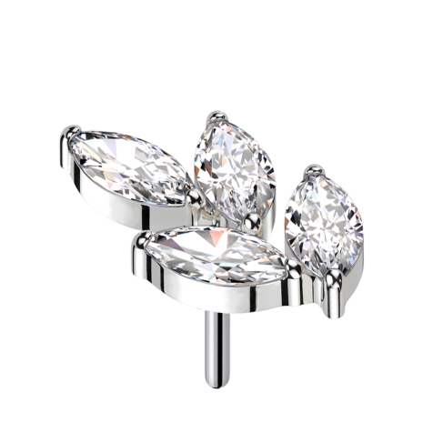 Foglia senza filettatura argento quattro cristalli argento