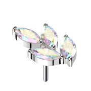 Foglia Threadless argento quattro cristalli multicolore