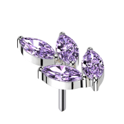 Threadless feuille argent quatre cristaux violet