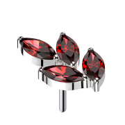 Threadless leaf silver four crystals red