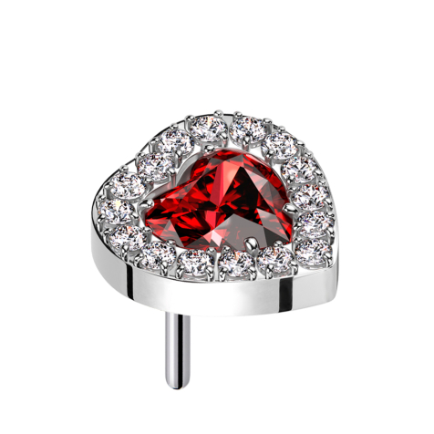 Cœur en cristal argenté sans filetage, bordé de cristaux rouges argentés