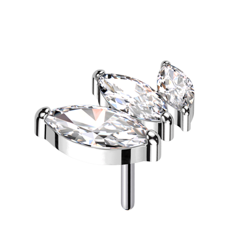 Threadless argento discendente tre cristalli ovali argento