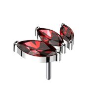 Threadless argento discendente tre cristalli ovali rossi