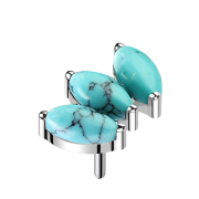 Threadless silver three oval turquoise stones