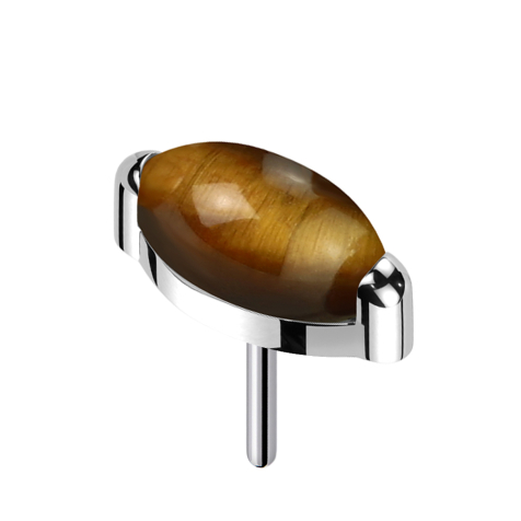 Threadless silver oval tigers eye stone